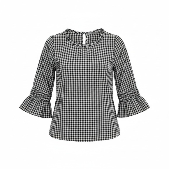 Daniel Rainn Tops - Daniel Rainn Blouse Women PS Black Gingham Ruffle Tiered Bell Sleeve Peasant Top
